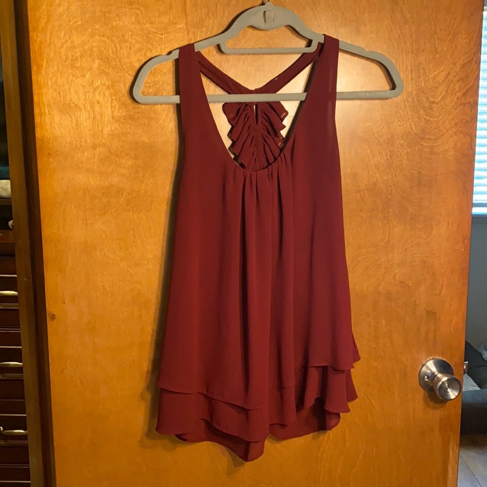 Low Back Ruffled Garnet Top